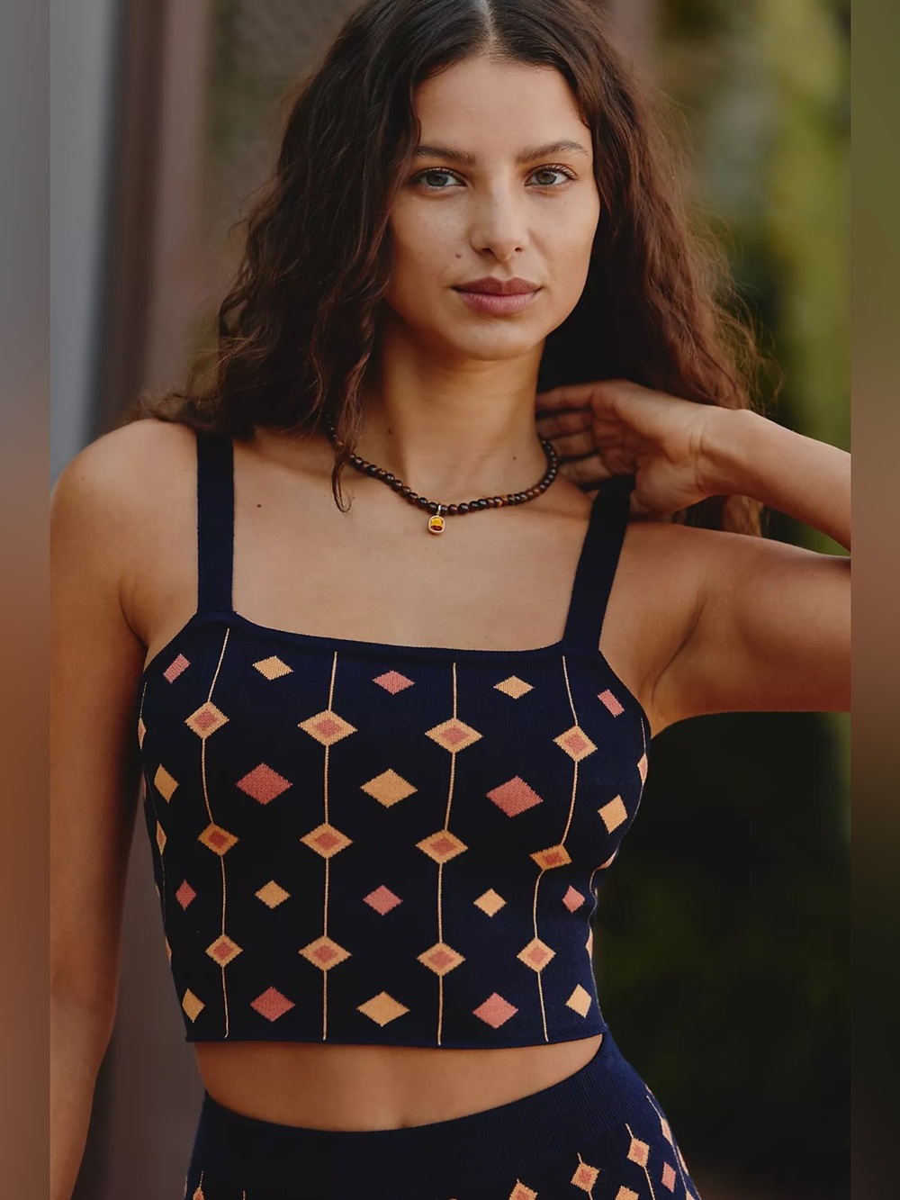 Anthropologie Celandine Geometric Diamond Knit Crop Tank Top Size Small (NWT)